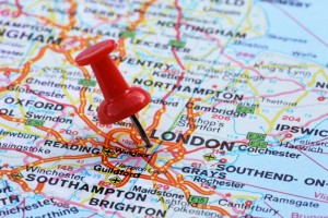 Rote Pinnadel auf London